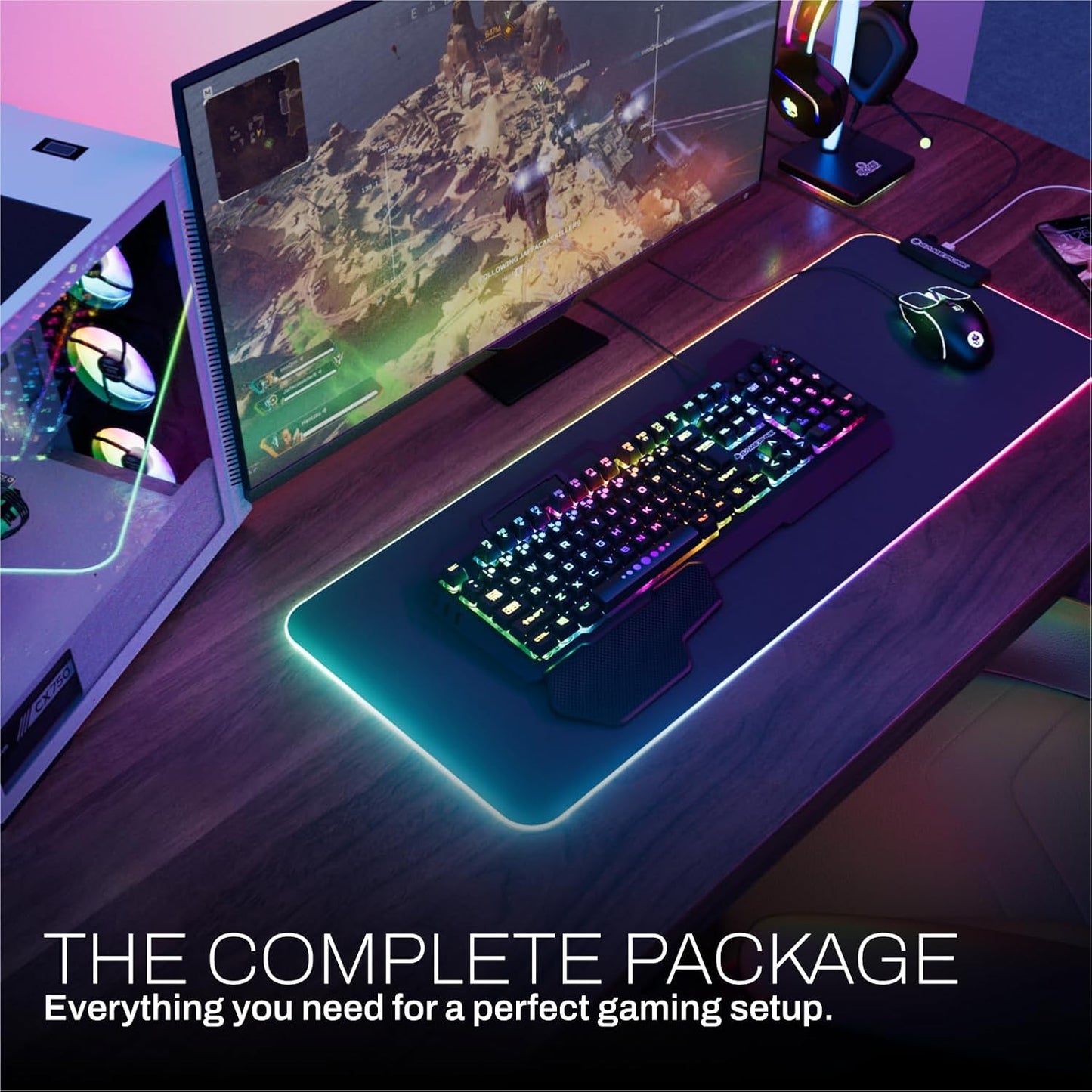 6-Piece Codebreakers PC Gaming Bundle with Large RGB Mousepad, RGB Mechanical Keyboard Hub, Gaming Headset, RGB Headset Stand, Gaming Mouse, and 3-Foot RGB Light Strip