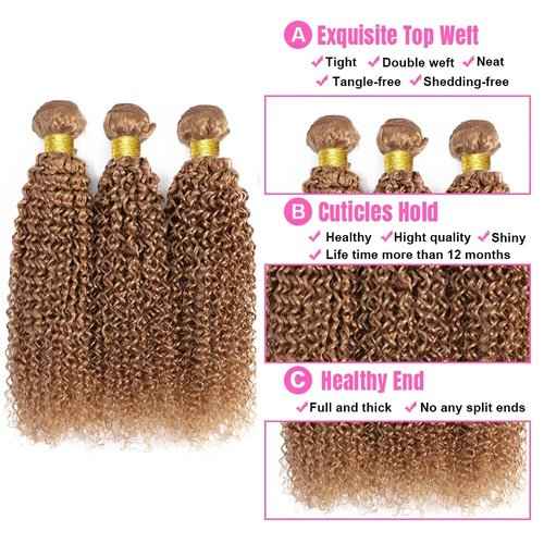 22 24 26 Inch Honey Blonde Bundles Color #27 Kinky Curly Human Hair Bundles Brazilian Honey Blonde Kinky Curly Bundles Human Hair Color #27 Bundles Hair Extensions