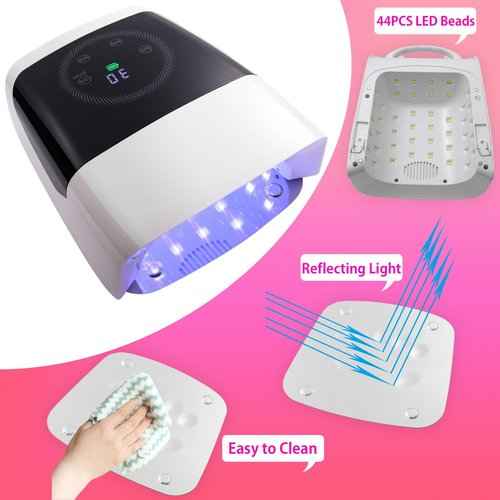 132W Cordless UV Nail Lamp Rechargeable Gel Lamp Professional LED Nail Light Dryer with Removable Stainless Steel Plate 4 Timers Auto Sensor Fast Curing for Home & Salon DIY Manicure