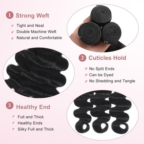 Body Wave Bundles Human Hair 20 22 24 Inch Human Hair Brazilian Virgin Hair 3 Bundles Body Weave for Black Women Natural Black