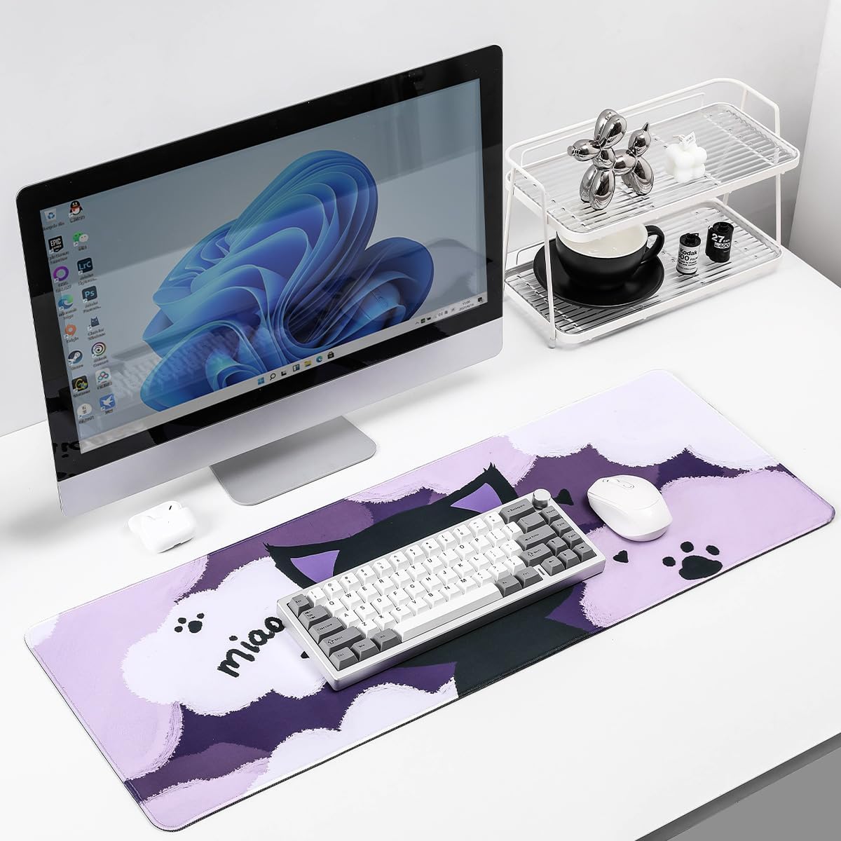 YUNZII Keynovo Gaming Mouse Pad, Large Mouse Pad, Non-Slip 4mm Laptop Gaming Desk Pad for Office and Home(Black cat, 31.49'' x 11.8'')