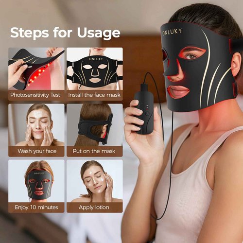 ONLUKY Red Light Therapy Mask for Face,70 LED Face Mask Light Therapy,USB C Rechargeable,Infrared Light Therapy Mask for Home Working Travel Yoga Sleep