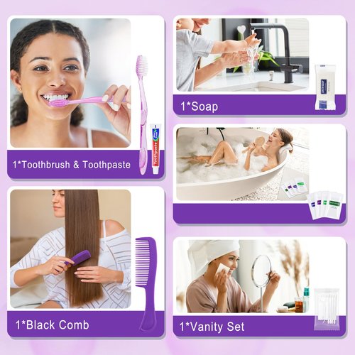 HQSLsund 50 Kits Travel Toiletry Kit Bulk, Personal Hygiene Kit, Disposable Hygiene Kit Homeless Care Supplies Charity Kit For Home, Hotel, Camping, Travel