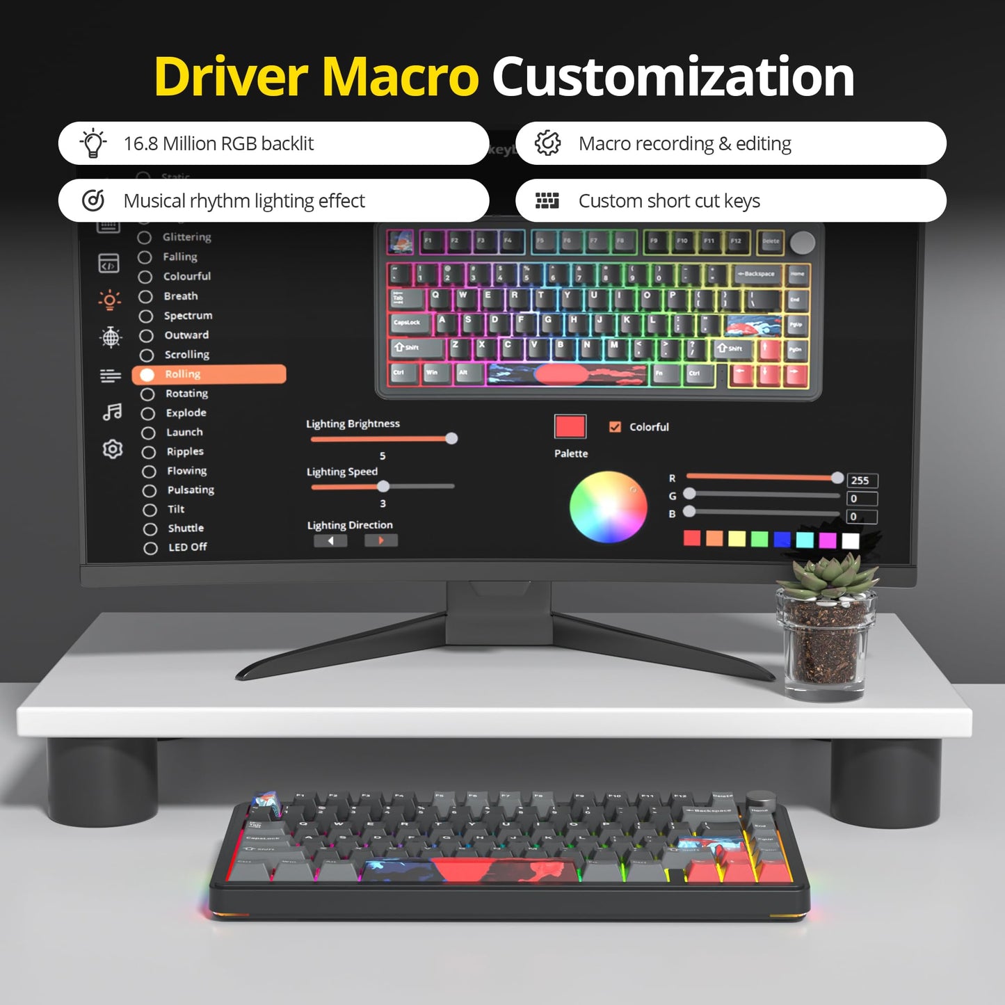 surmen M75 75% Wireless Creamy Keyboard with Gasket, Pre-lubed Triple Mode Bluetooth Mechanical Gaming Keyboard BT5.0/2.4Ghz/USB with Sound Absorbing Pads Hot-Swap(Shadow Red)