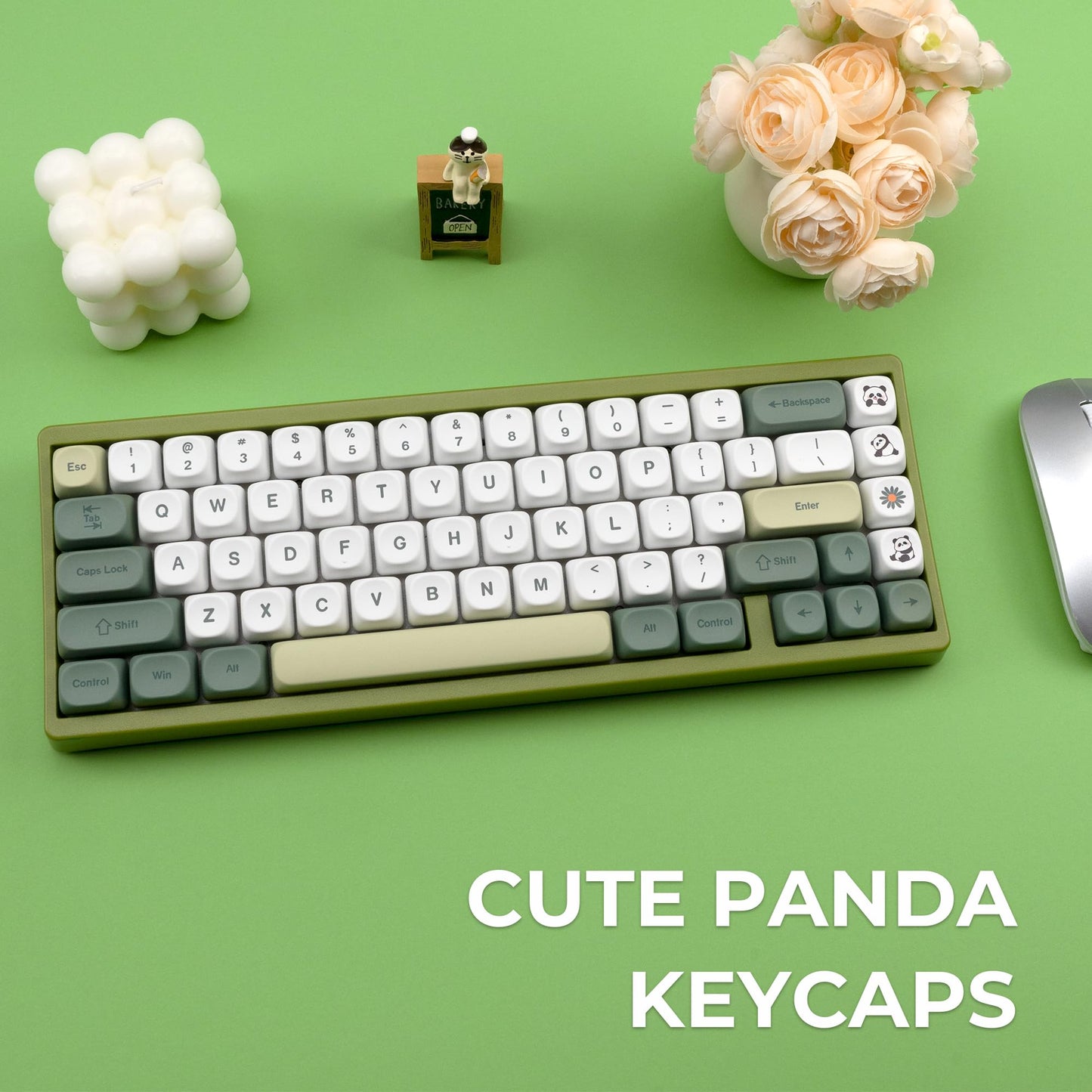 XVX MOA Profile Matcha Panda PBT Dye-Sub Keycaps Set, 143-Key Green & Creamy Keycaps for Mechanical Keyboards (Compatible with 61/64/68/84/87/100/104/108 Cherry MX Switches)