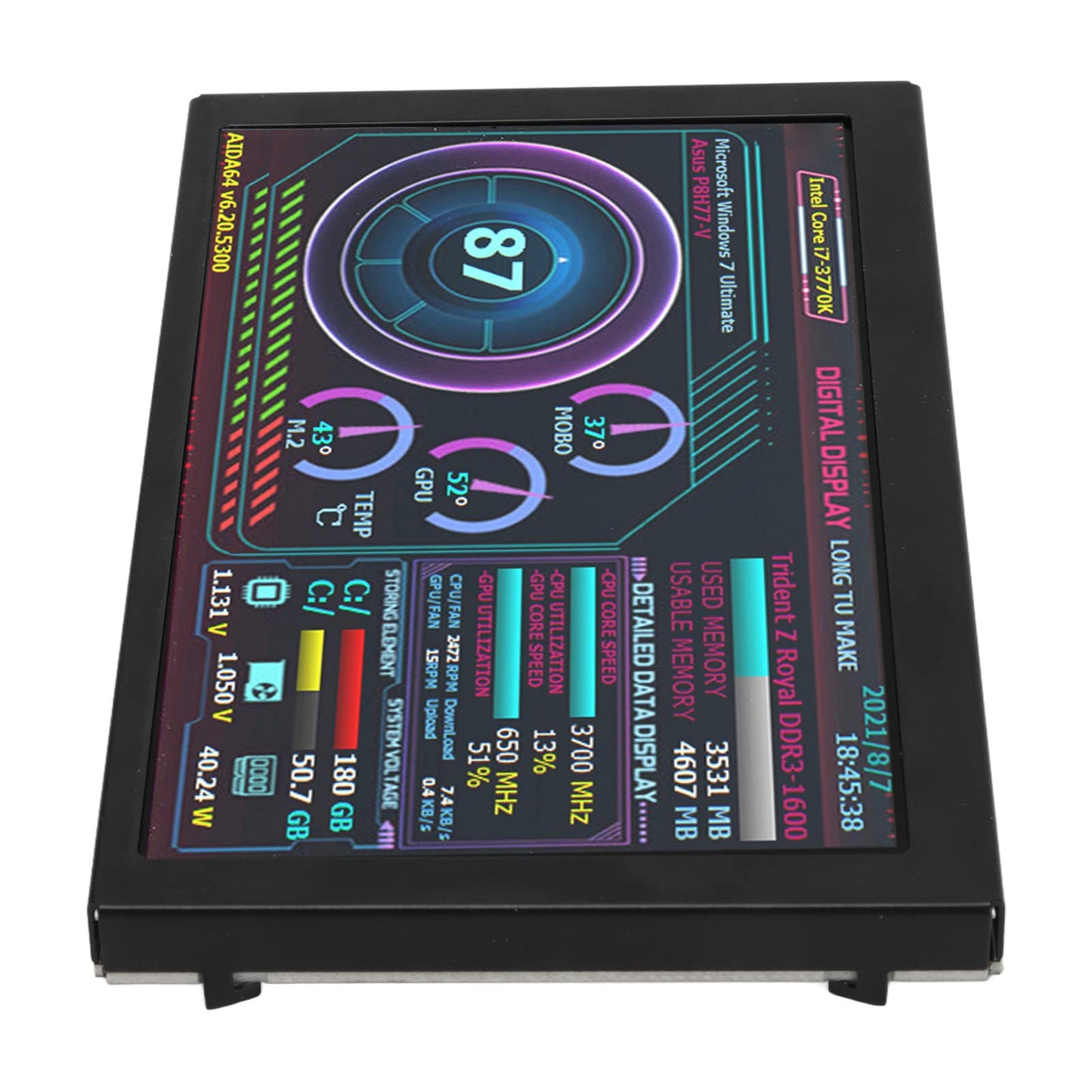 5in Computer Temp Monitor, AIDA64 PC CPU RAM Data Monitor for Linux Windows, PC Temperature Display for PC ARGB Computer Case Secondary Screen, IPS USB Mini Screen