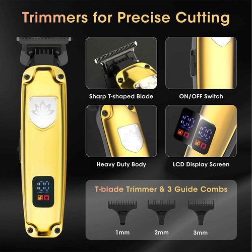QREEYX Professional Hair Clippers for Men, Cordless Hair Clippers T-Blade Trimmer Nose Hair Trimmer Electric Shaver Set, Haircut Grooming Kit with LED Display, for Barber, Ideal Gift for Him