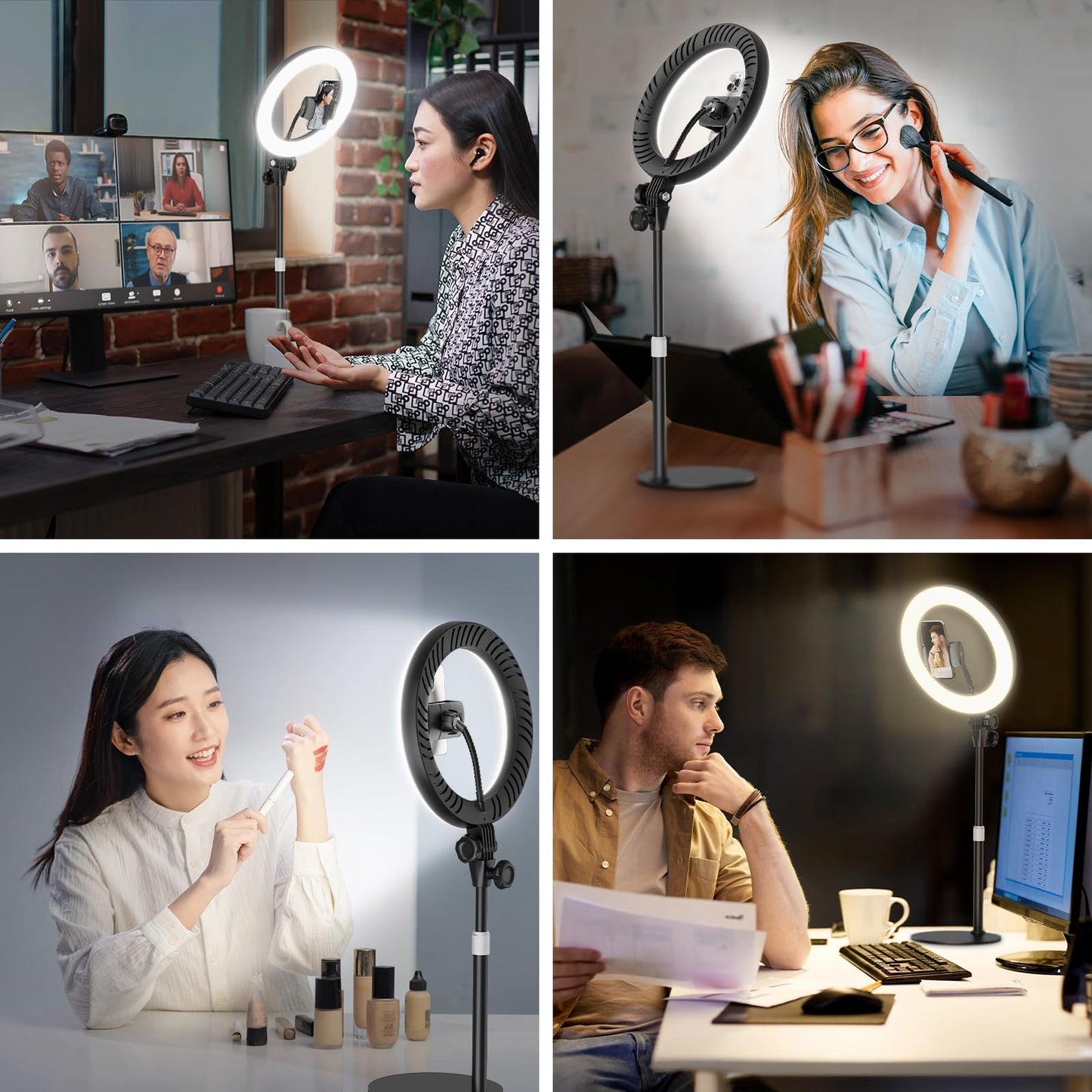 10'' Desk Ring Light with Stand – Zoom Lighting with Phone Holder for Computer・Video Calls・Conference – CRI95 LED Adjustable Circle Light, 10'' Large Lamp Head, Content Creator Friendly