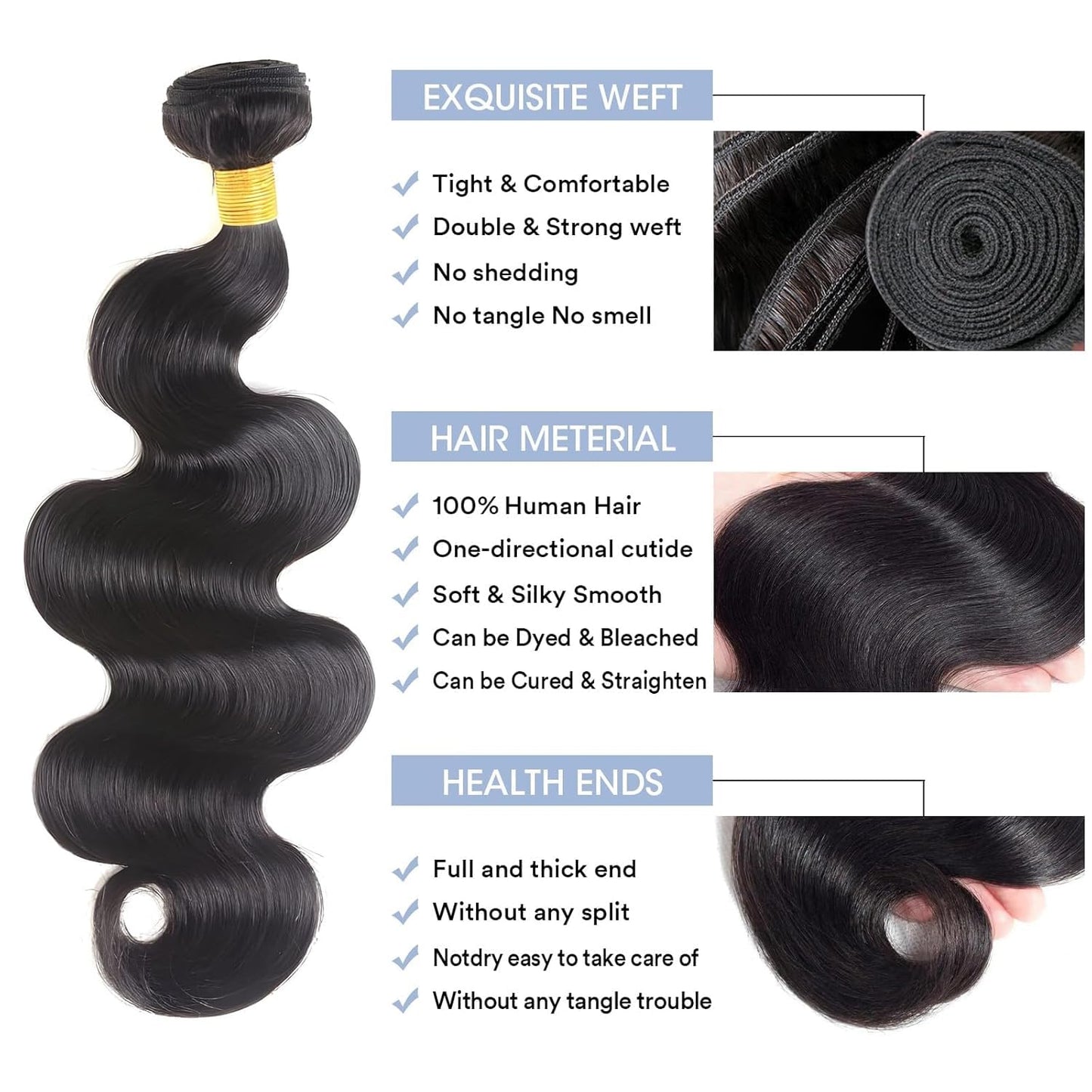 12A Human Hair Bundles Body Wave Bundles Human Hair 20 22 24 Inch 100% Unprocessed Brazilian Virgin Hair Body Wave 3 Bundles Deals Real Human Hair Extensions For Black Women Natural Black