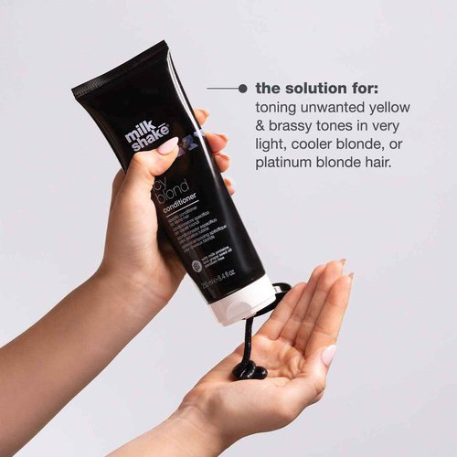 milk_shake icy blond conditioner | award winning toning conditioner with black pigment to neutralize yellow and brass in platinum blonde hair | hydrates and brightens cool tones 33.8 fl oz