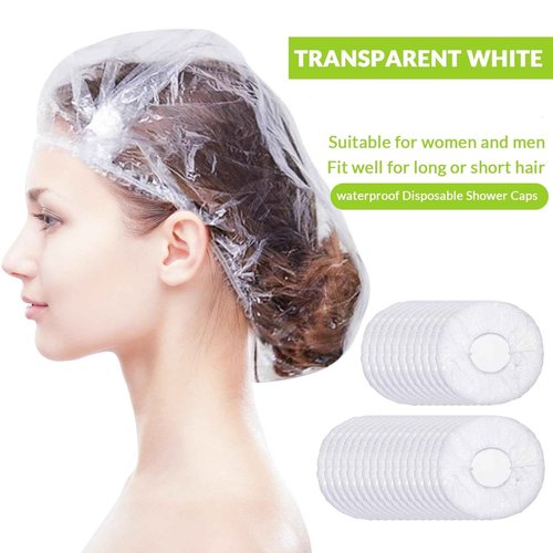 Retisee 2000 Pcs Disposable Shower Caps Bulk 18.2 Plastic Clear Hair Caps Elastic Large Thick Waterproof Bath Covers for Women Hair Care Cleaning Supplies Spa Hotel Salon Home Travel Accessories