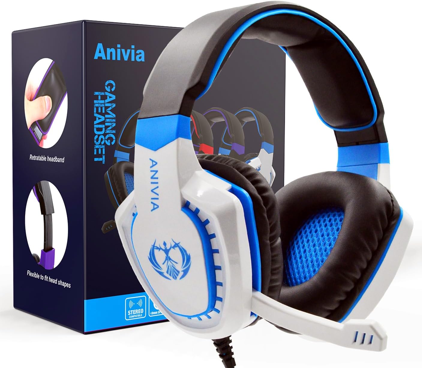 Anivia AH28 Over Ear Headphones Wired Stereo Computer Headsets Gaming Headset with Mic, Bass with Volume Control, Noise Isolating for Multi-Platforms