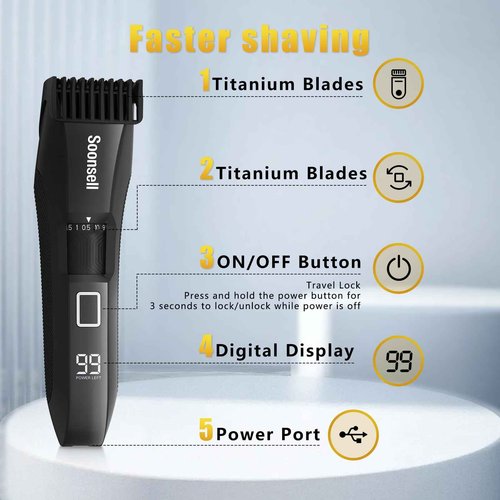 Beatslm Beard Trimmer for Men, Groin & Body Hair Trimmer, Electric Shaver, Nose & Ear Hair Clippers, 4 in 1 Men's Grooming Kit, Waterproof Wet/Dry Groomer with Travel Case, LED Display