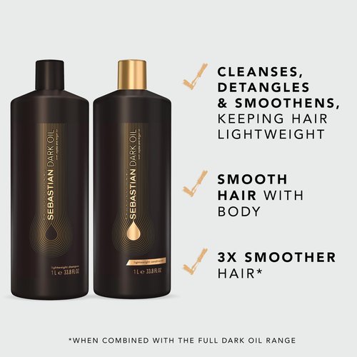 Sebastian Professional Dark Oil Lightweight Shampoo and Conditioner Set, Infused with Jojoba Oil & Argan Oil, Liter Set