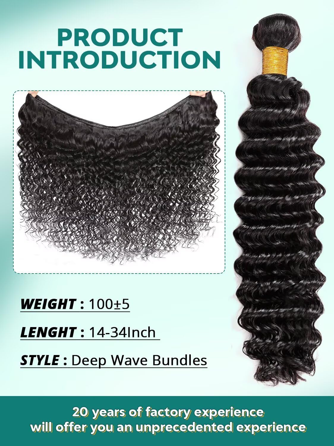 12A Deep Wave Human Hair Bundles 18 20 22 Inch Raw Curly Bundles Human Hair 100% Unprocessed 3 Bundles Brazilian Virgin Human Hair Extensions Quick Weave Natural Black Color