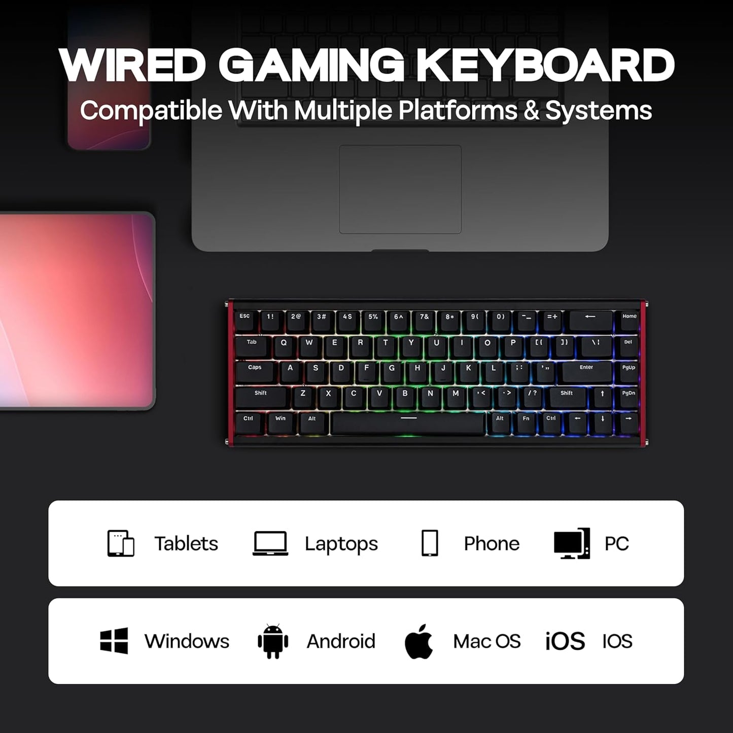 AJAZZ ALUX68 HE Aluminum Rapid Trigger Gaming Keyboard with Magnetic Switch, Wired Hall Effect Keyboard with 8K Polling Rate, 0.125ms Latency, RGB Backlight (Black Side-Printed, ALUX68)