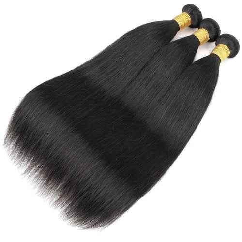 Brazilian Straight Human Hair Bundles Weaves 100% Unprocessed Virgin Straigt Human Hair One Bundles 28Inch Raw Sew in Bundles Deals for Woman Nature Black (100+/-5g)/pc Can be Dyed and Bleached