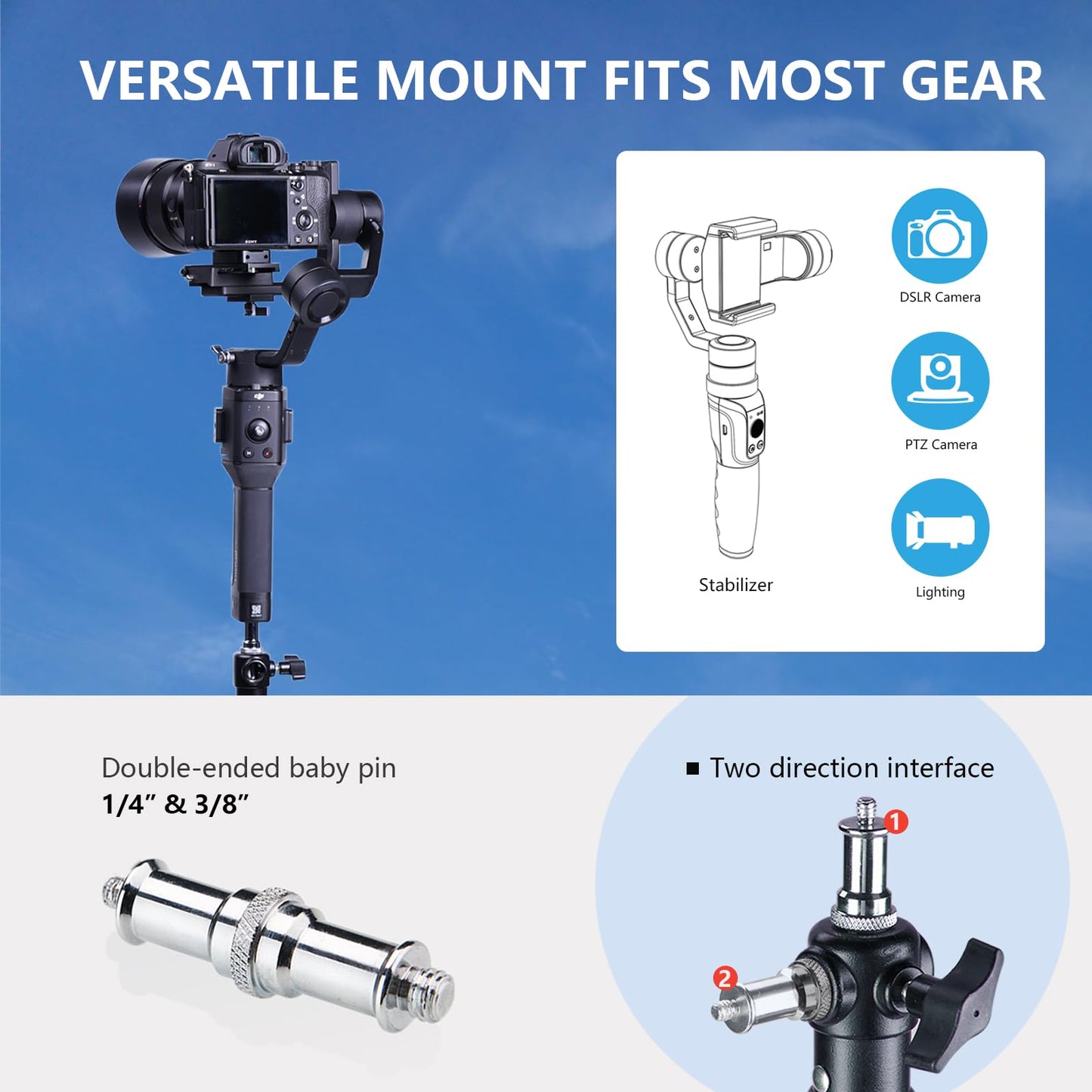 【16' Heavy Duty】 RAUBAY Extreme Tall Video Camera Sports Tripod Stand Air-Cushioned Telescoping Aluminium Alloy Light Stand with 1/4"& 3/8" Screw Adapter, Professional Sky High Tripod - TT480 Black…