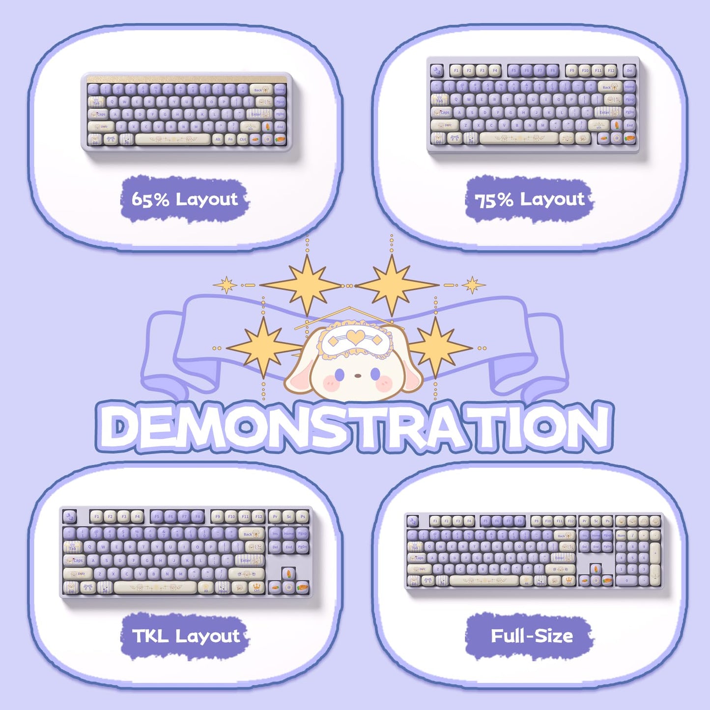 Akko PBT Keycap Set, Magic Lop Bunny Keycap Set MOG Profile 146-Key Keycaps for Mechanical Keyboards
