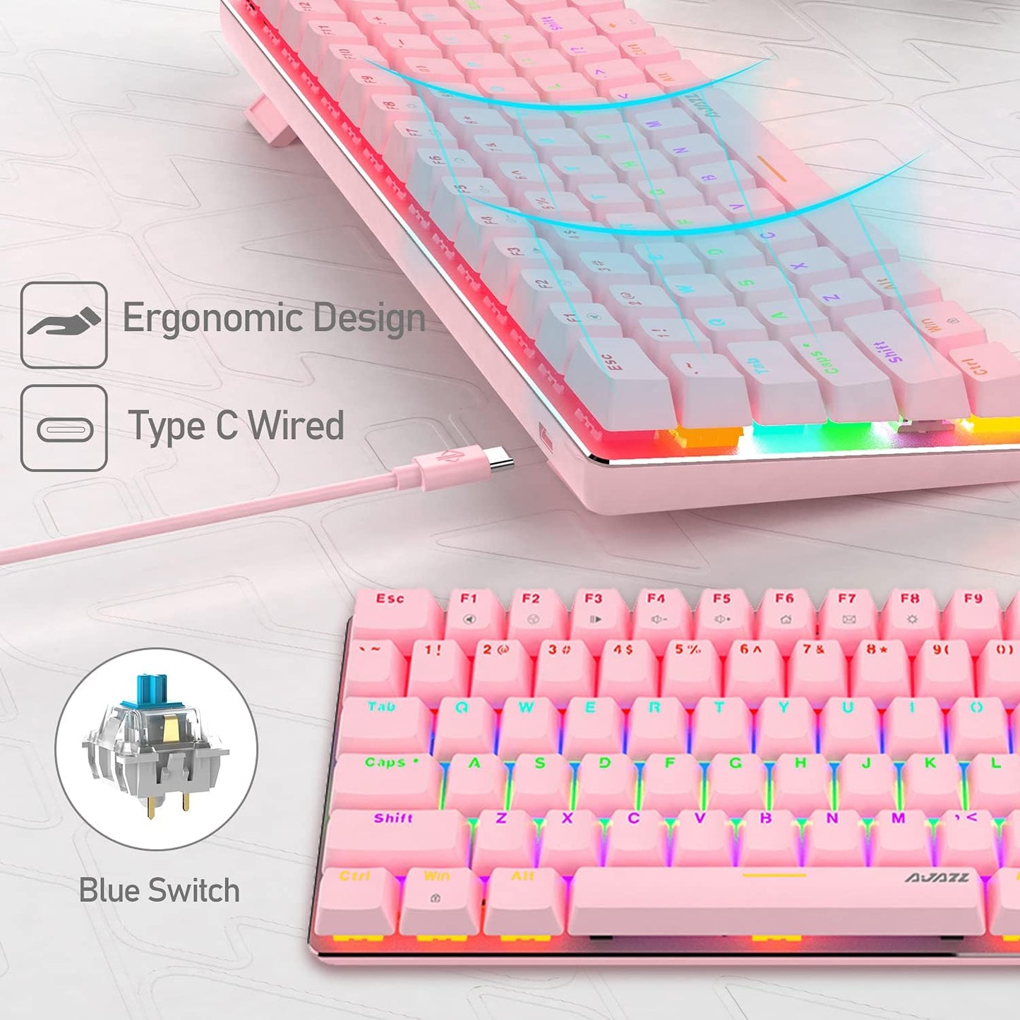 ZIYOU LANG Wired Gaming Keyboard and Mouse Combo,Blue LED Backlit Mechanical Keyboard,12K DPI RGB Ultralight Gaming Mouse,Gaming Mouse Pad for PC Gamer(Macaron Green)
