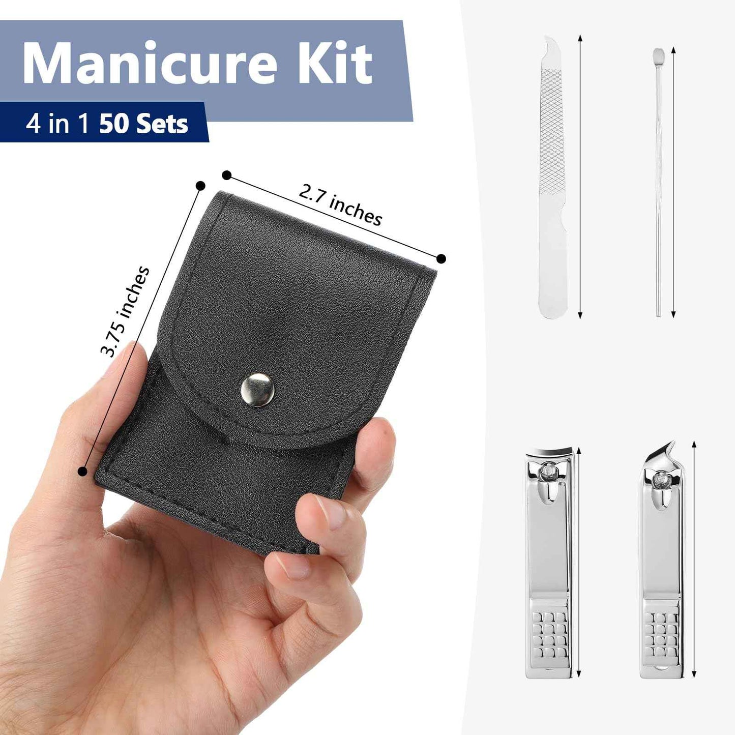 Geosar 50 Set Travel Manicure Kit Bulk Professional Nail Clippers Pedicure Nail Care Tools Grooming Stainless Steel Set with Portable Travel Case, Gift for Christmas Men Women(Black)