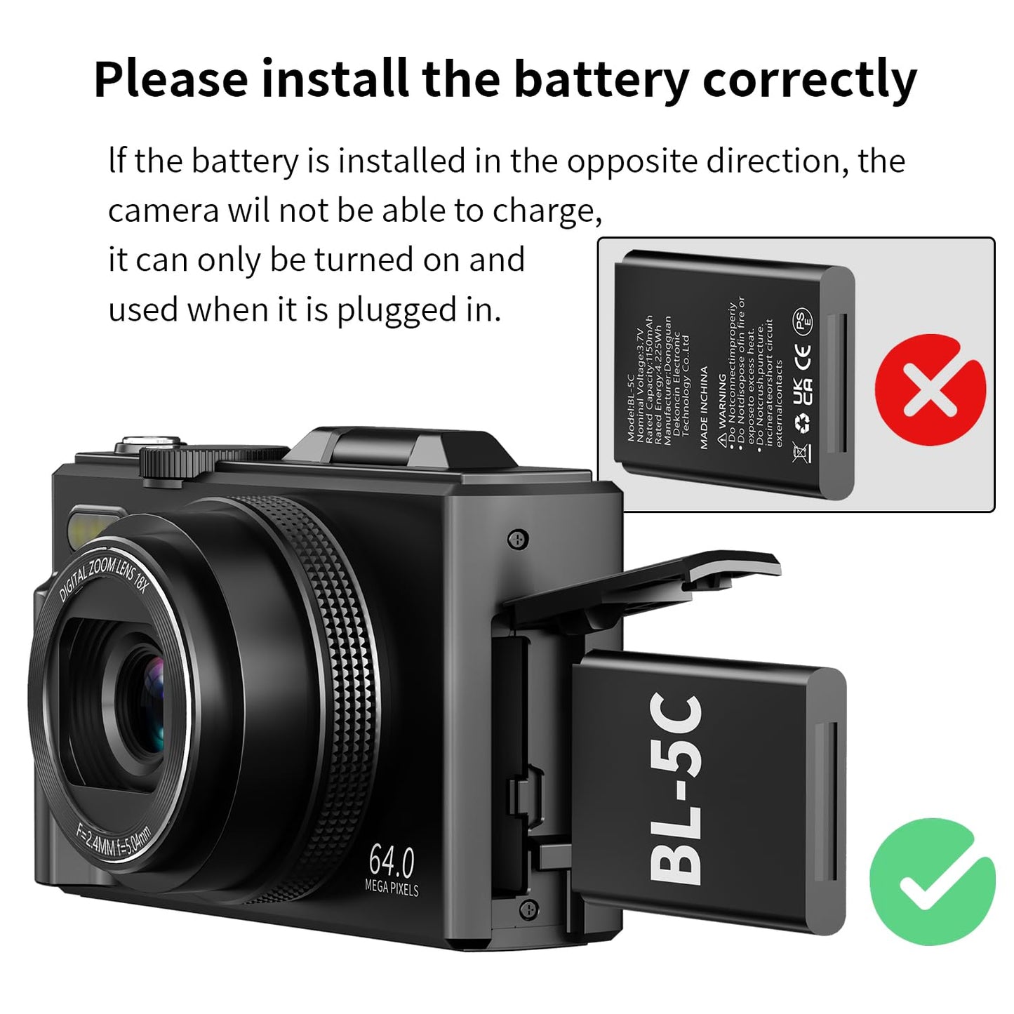 4K Digital Camera for Photography, 64MP Vlogging Camera for YouTube with 3" 180° Flip Screen, 18X Digital Zoom Point and Shoot Camara with 32GB Micro SD Card for Beginner (Black)