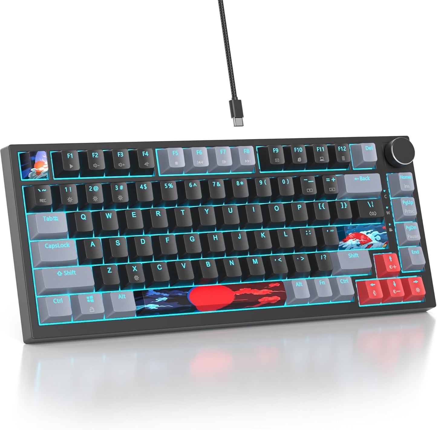 75 Percent Keyboard Gasket-Mounted with Sound Absorbing Pads, 82-Key Compact Wired RGB Mechanical Gaming Keyboard Hot-Swap Socket for Win, Blue Samurai