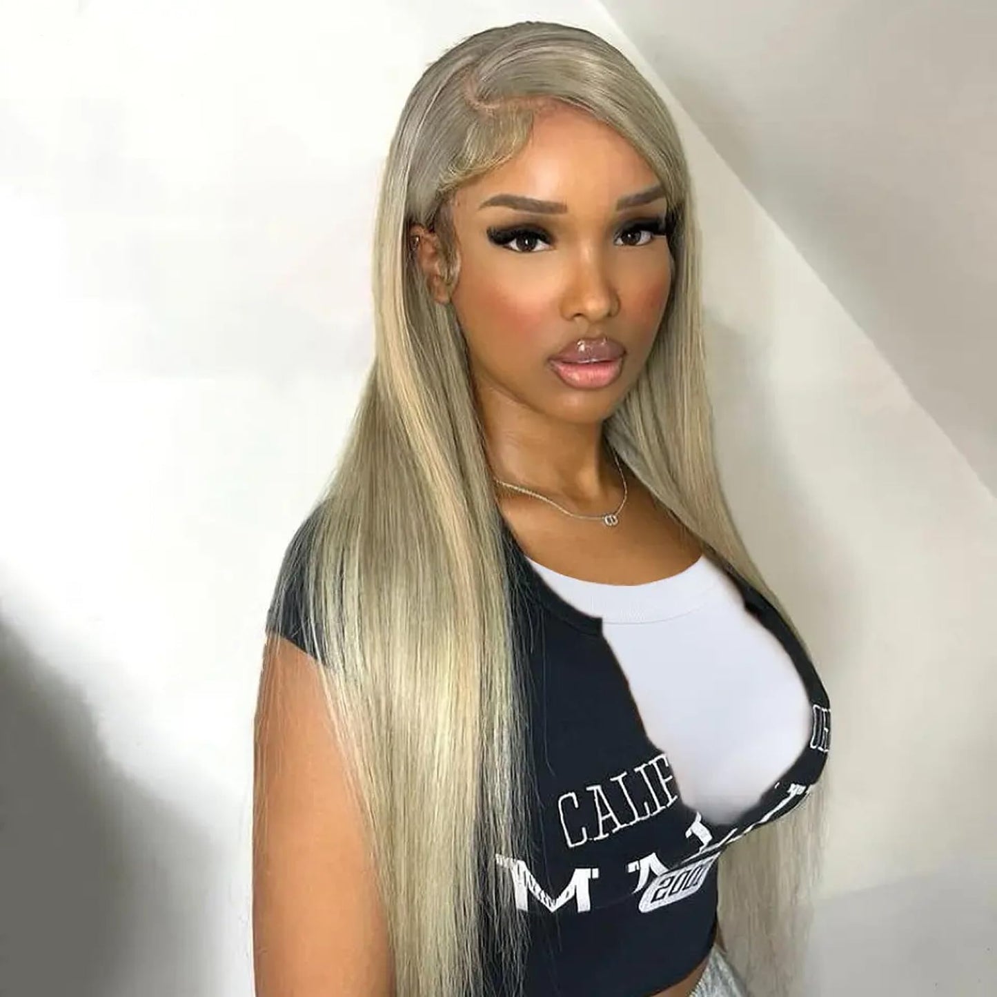 Orijodie Grey Ash Blonde Highlight Wig Human Hair 13X4 HD Balayage Glueless Wigs for Women Ash Brown with Platinum Blonde Highlight Lace Front Wig Human Hair Pre Plucked Straight 180% Density 22Inch