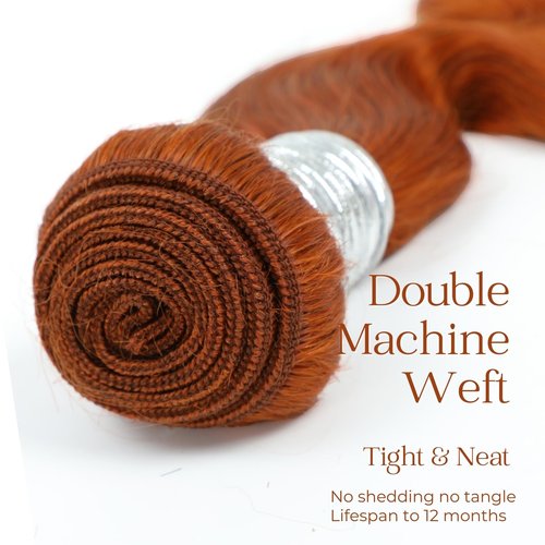 HERMOUS 12A Ginger Body Wave Bundles Human Hair, Soft And Shed-Free Colored #350 Copper Burnt Orange 3 Bundles Double Weft 100% Unprocessed Brazilian Remy Hair Ginger Sew In Wavy 10 12 14 Inch