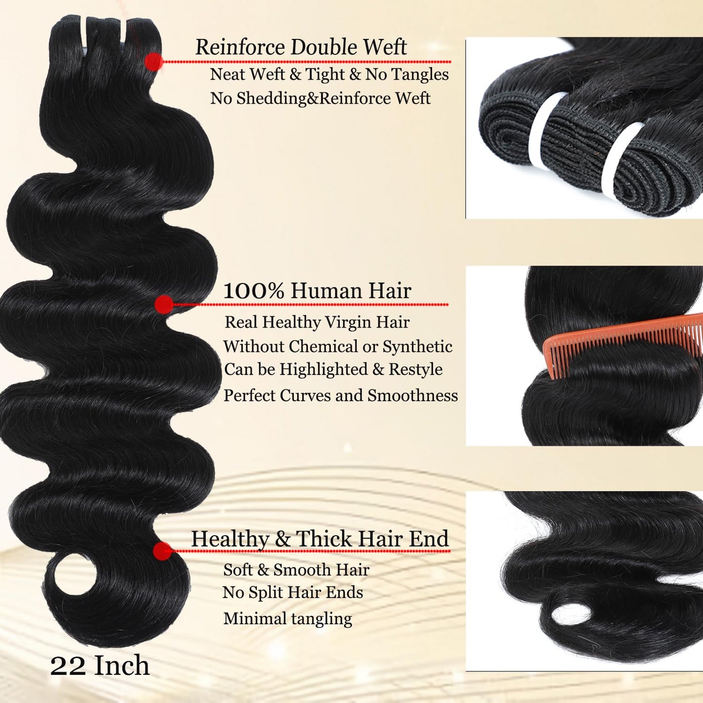 12A Human Hair Body Wave 100% Unprocessed Virgin Human Hair Thick 4 Bundles Quick Weave Bundles Real Human Hair Extensions Natural Black (18 20 22 24 Inch)