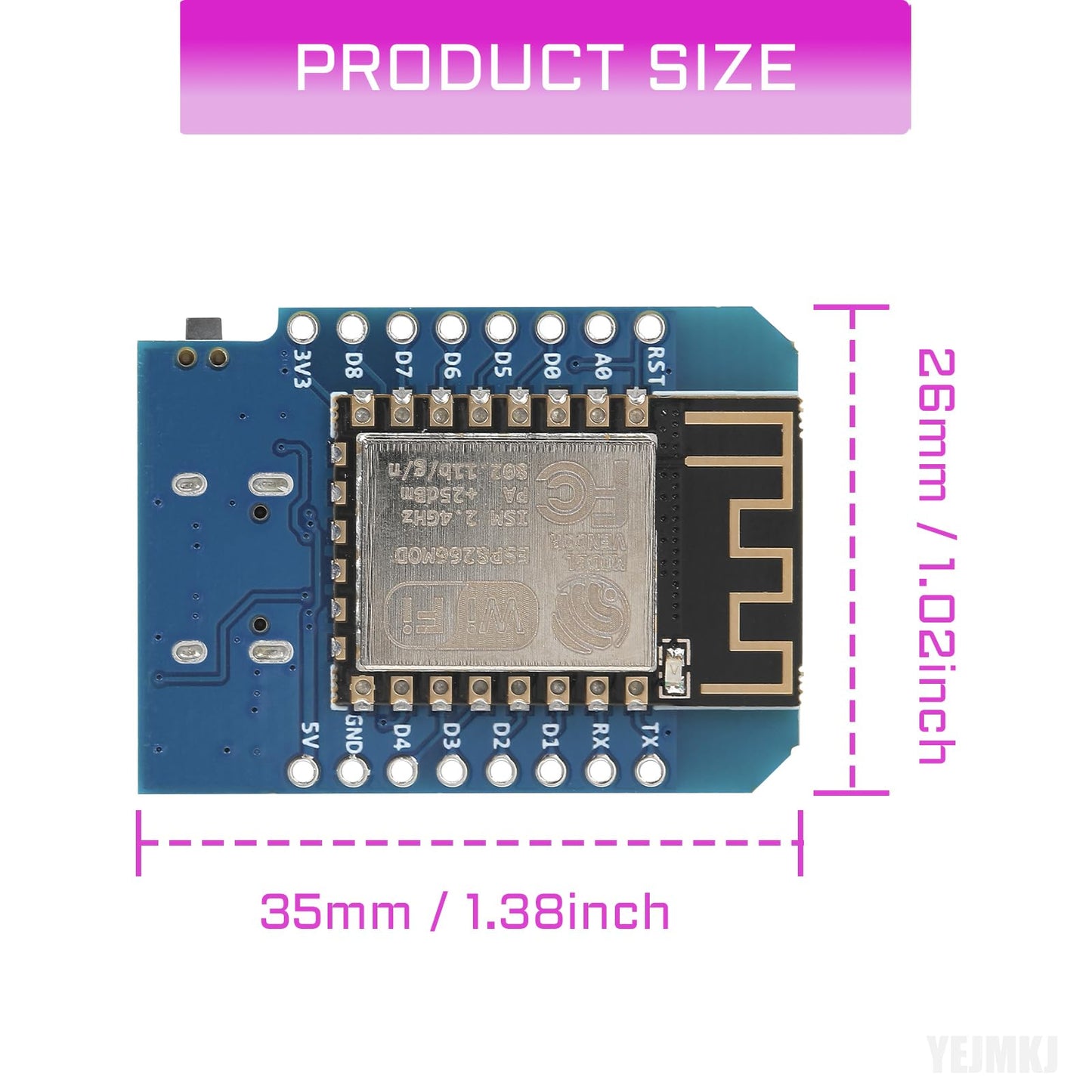 YEJMKJ 3pcs D1 Mini NodeMcu ESP8266 Module Type-C USB ESP-12F WLAN WiFi Internet Development Board Base on ESP8266 ESP-12F Compatible with Arduino, WeMos D1 Mini