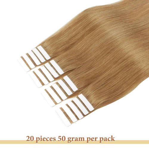 Lovrio Real Human Hair Tape in Hair Extensions, Colored strawberry Blonde #27 Seamless Skin Weft Human Hair 50 Gram 16 Inch 20 Pieces