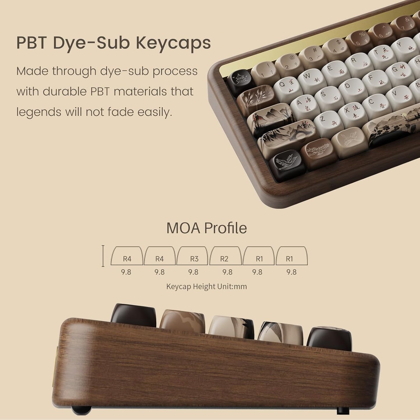 Akko Mechanical Gaming Keyboard with Walnut Wooden Case, MU01 Autumn 65% 68-Key RGB 2.4G Wireless/Bluetooth/Wired Hot-swappable Keyboard with PBT Dye-Sub Keycaps for Mac & Win