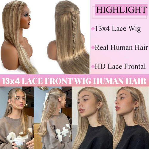 Valiilo Balayage Ash Blonde Wig Human Hair Glueless 13x4 Lace Front Wigs Pre Plucked 18 Inch Straight Ash Brown to Ash Blonde with #60 Blonde Highlight Wig 180% Density