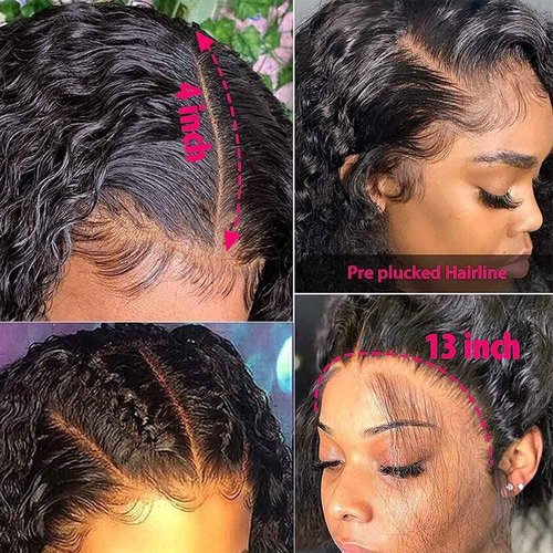 30 Inch Lace Front Wig Human Hair for Black Women 180% Density HD Transparent 13x4 Deep Wave Lace Front Wigs Human Hair Pre Plucked Wet and Wavy Brazilian Curly Glueless Lace Frontal Wigs (30Inch)