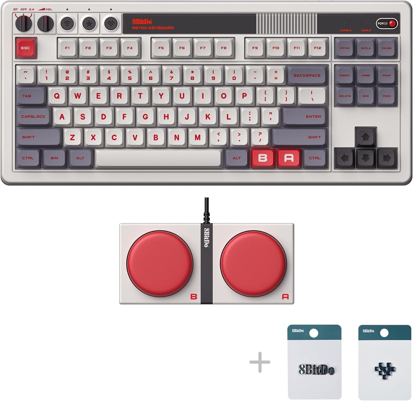 8Bitdo 87 Keys Retro Mechanical Keyboard, Bluetooth/2.4G/USB-C Hot Swappable Gaming Keyboard with Dual Super Programmable Buttons and Super Stick, Volume knob for Windows and Android - C64 Edition
