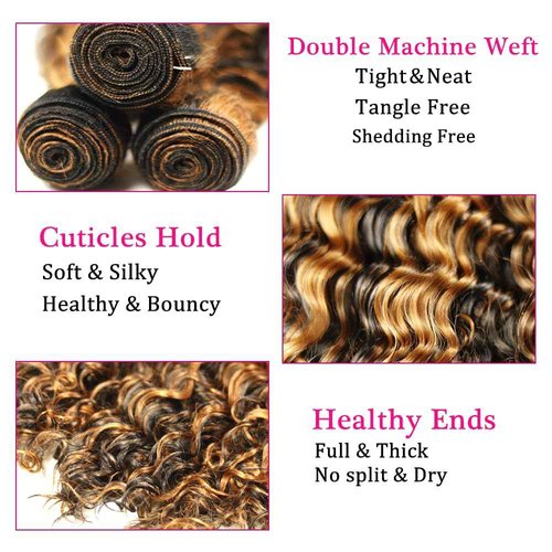 P1B/30 Highlight Bundles Human Hair Ombre Brown Kinky Curly 3 Bundles Vinmdonm 22 24 26 inch Unprocessed Virgin Remy Hair Extensions 300g