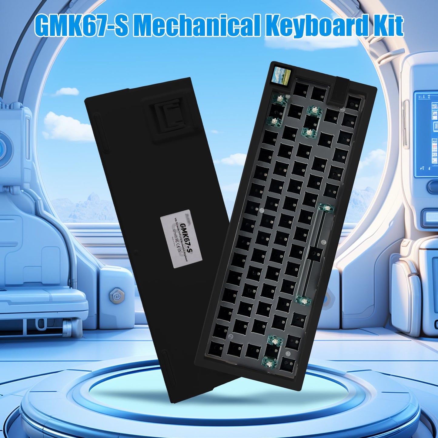 ZMX GMK67S Keyboard Barebones Kit,65% Gasket Mount Hot Swap PCB Tri-Mode BT5.0/2.4G/Type-C Wireless Mechanical Keyboard with TFT-LCD Screen VIA Programmable Custom RGB Gaming Keybaord DIY Kit (Black)