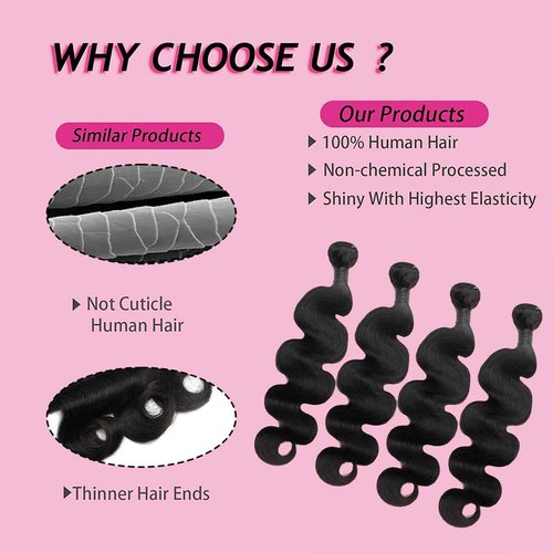 Human Hair 4 Bundles Body Wave 18 20 22 24 Inch 100% Unprocessed Brazilian Virgin Body Wavy Hair Bundles for Black Women Quick Weave Natural Black Hair