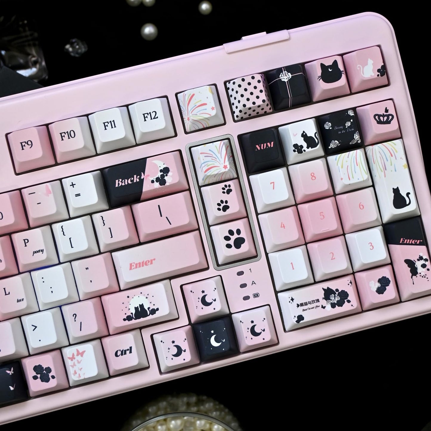 ZMX Black Pink Gradient Keycaps,Cute Cat Aesthetic Rose Custom Keycap Set Cherry Profile Dye Sublimation PBT Keycaps for Cherry MX Switches 60% 75% 100% Mechanical Keyboard (139 Keys)