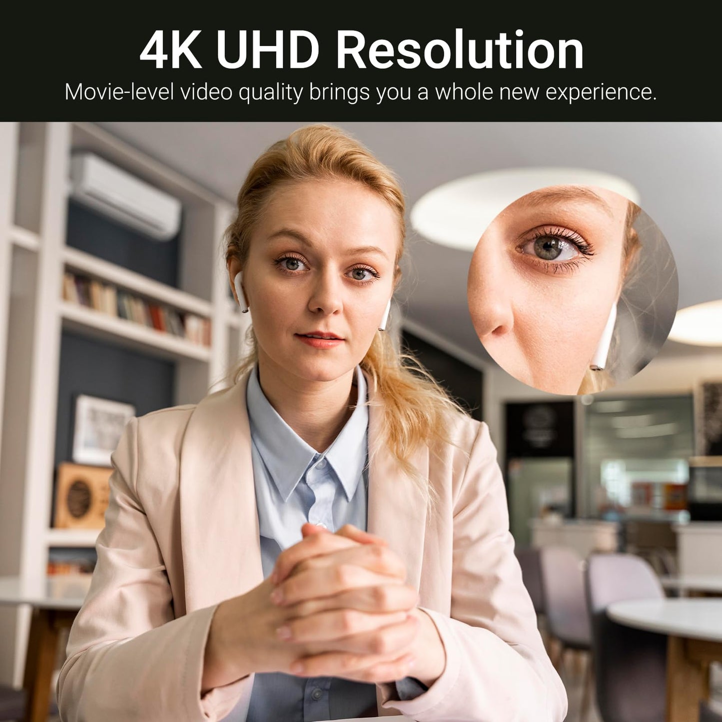 ADKIDO Tiny 4K PTZ Webcam HDR ½.8" Sensor Auto-Frame Gesture Control Built-in Pickup Support USB Audio and Video Output for Online Meetings, Online Chats, Online Classes, Live Streaming, etc.