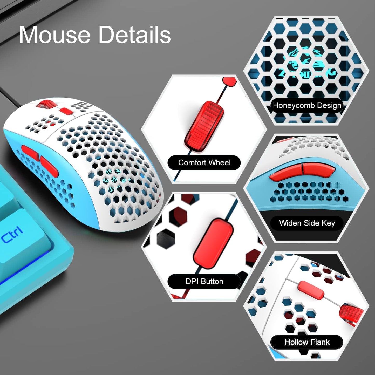 60% Gaming Keyboard and Mouse Combo Small Mini RGB Backlight Mechanical Feeling and Mechanical RGB 6400 DPI Honeycomb Optical Mouse,Gaming Mouse pad for Gamers and Typists Black