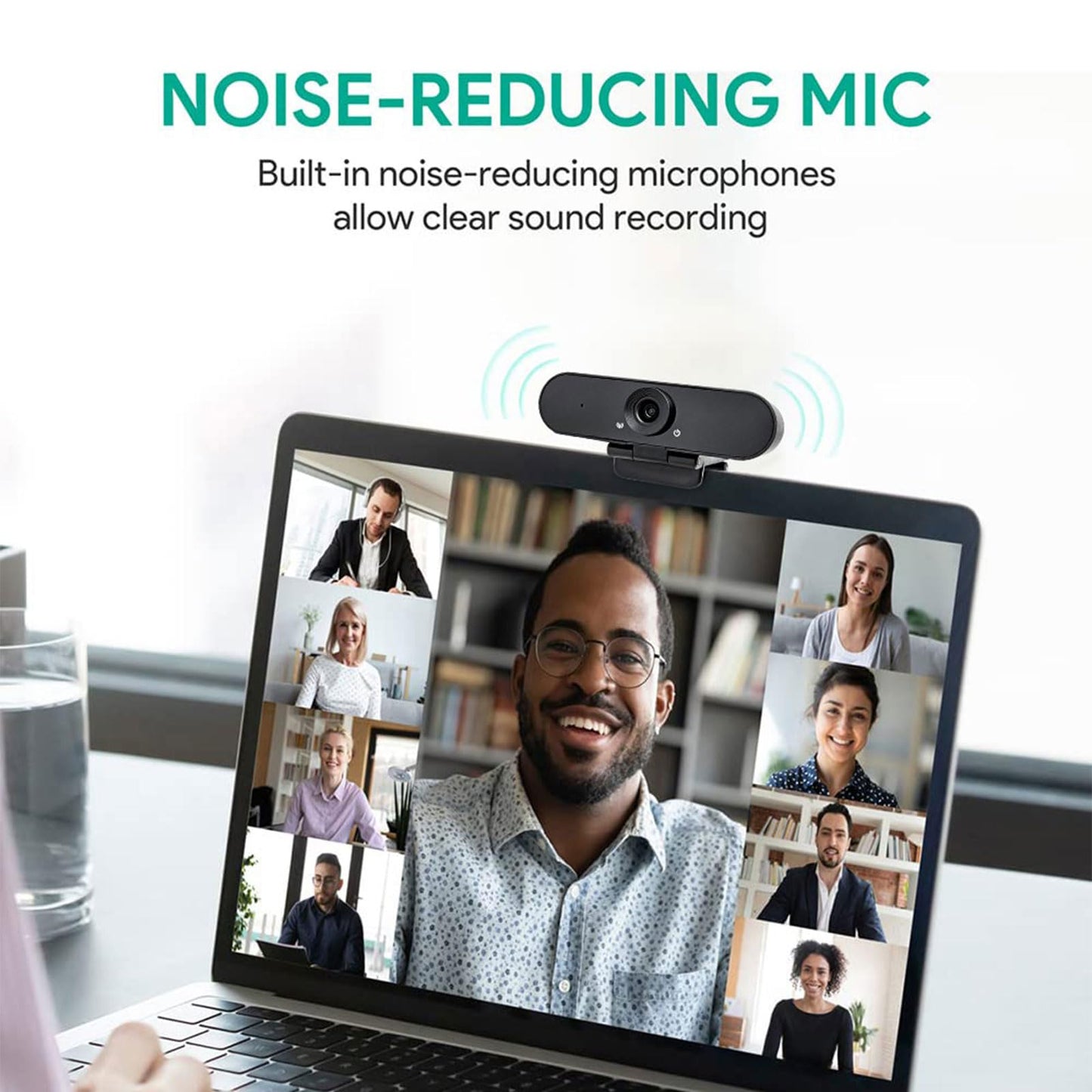 1080p Webcam with Dual Stereo Microphones & Privacy Cover, Full HD USB Desktop Web Computer Camera with Auto Light Correction for Video Conferences, Compatible with Windows & Mac, PC & Laptop