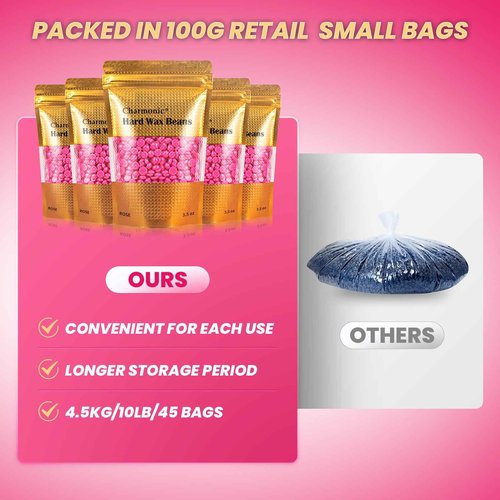 Charmonic Hard Wax Beads, 10 LB Wax Beans, Bulk Hair Waxing Beads for Face, Eyebrow, Brazilian, Legs, Body and Bikini Hair Removal, Depilatory Wax Bead, at Home Waxing Kit for Women & Men (Rose)