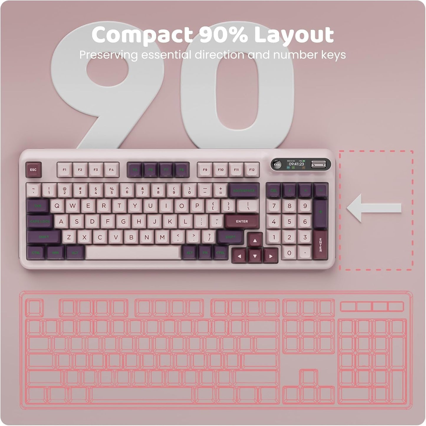 Z98 Creamy Keyboard, 94 Keys Wireless Mechanical Keyboard with Smart Display & Knob, Tri-Mode Connection