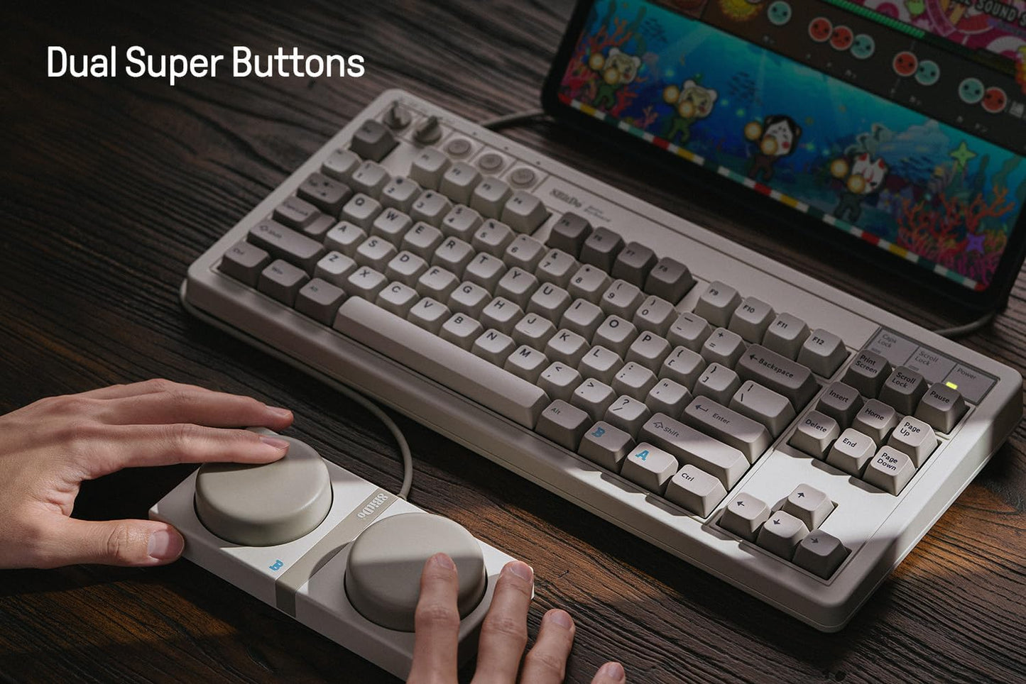 8Bitdo 87 Keys Retro Mechanical Keyboard, Bluetooth/2.4G/USB-C Hot Swappable Gaming Keyboard with Dual Super Programmable Buttons and Super Stick, Volume knob for Windows and Android - C64 Edition