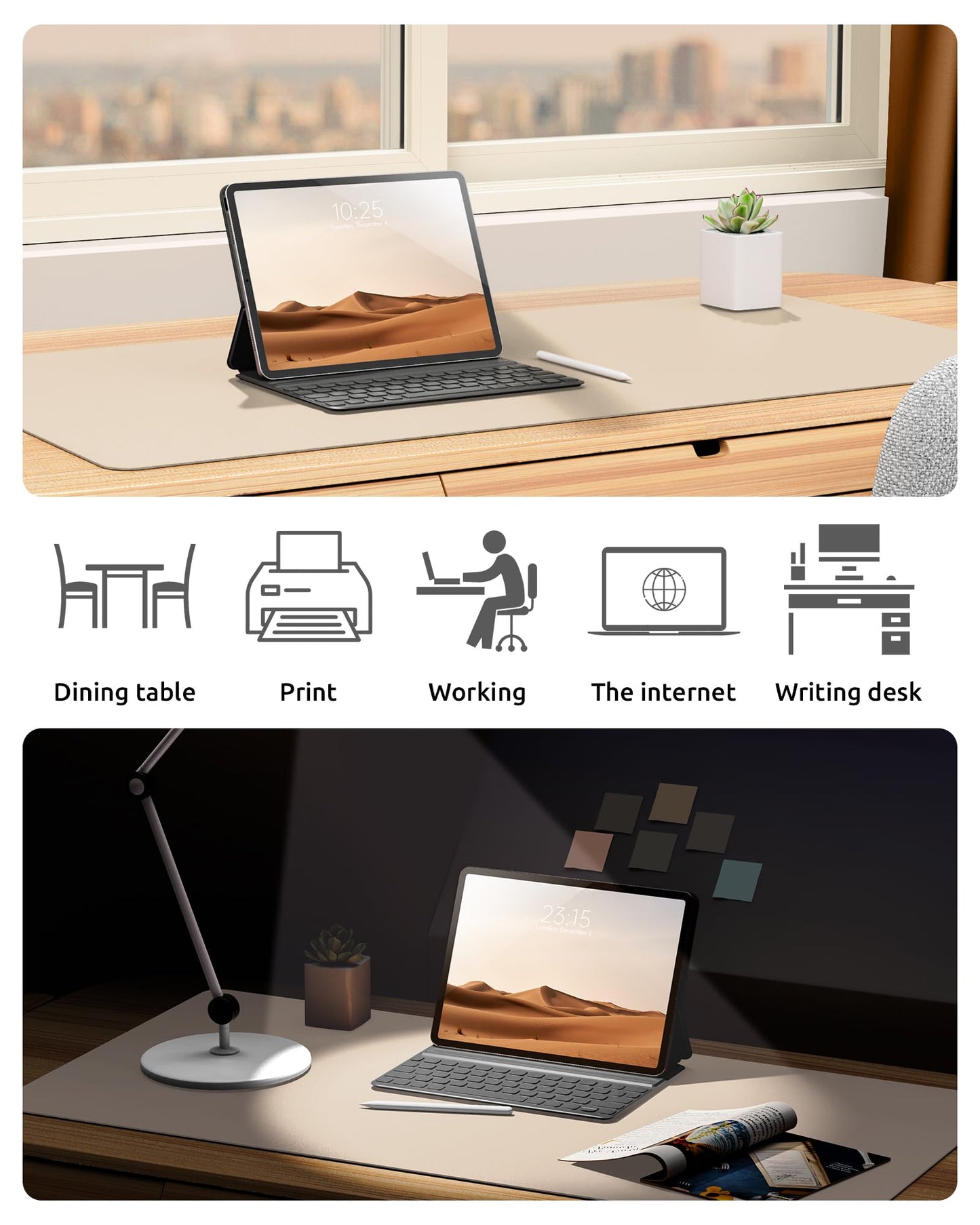 YSAGi Leather Desk Pad Protector, Office Desk Mat, Large Mouse Pad, Non-Slip PU Leather Desk Blotter, Waterproof Laptop Desk Writing Pad for Office and Home (23.6" x 13.8", Eggshell)