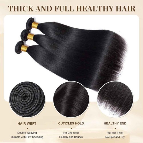 MIRONICA Straight Human Hair Bundles 18 20 22 Inch 12A Brazilian 3 Bundles Deals Human Hair 100% Unprocessed Virgin Hair Double Machin Weft for Black Women Natural Black Color Hair Extensions