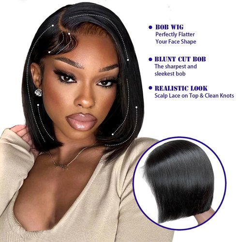 CDHFARMD 14 Inch Bob Wig Human Hair 13x6 Hd Transparent Lace Front Wigs Human Hair Pre Plucked Glueless Bob Wig 180% Density Short Straight Bob Wigs For Women