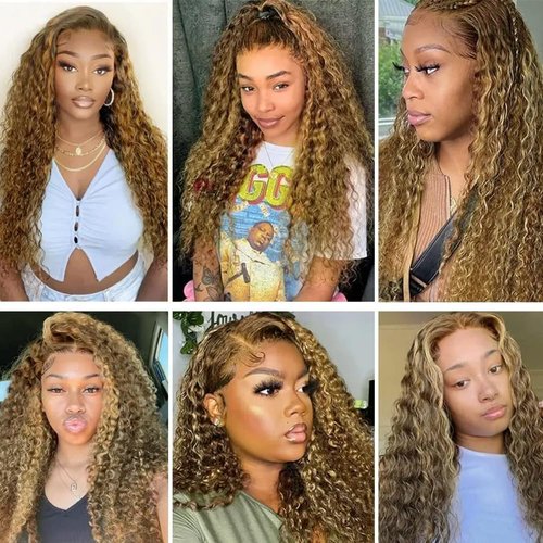 Honey Brown Human Hair Bundles P4/27 Deep Wave Bundles 18 20 22 inch LadrXadr Ombre Highlight Human Hair Bundle 3 Tone 300g